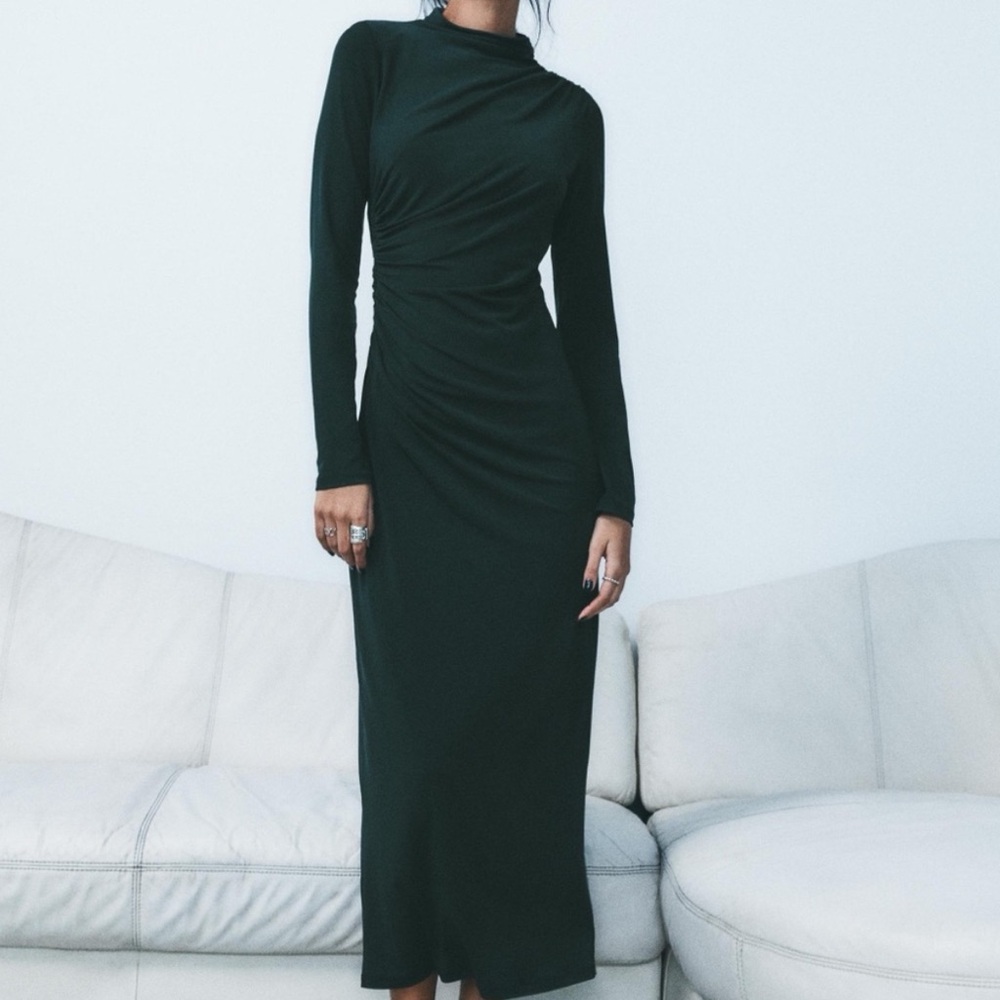 Green draped Zara maxi dress